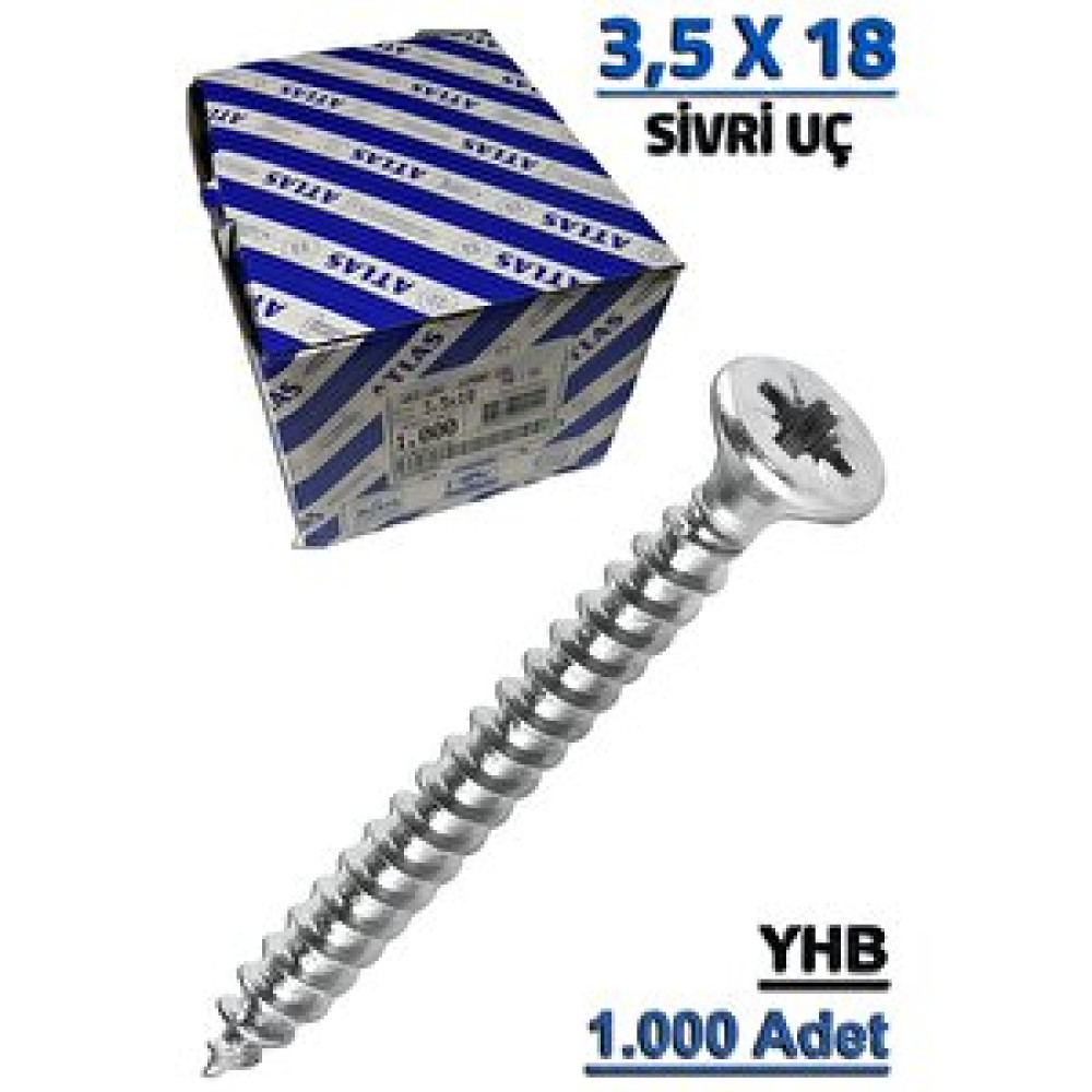 Atlas 3,5x18 Sunta Vidası 1.000 Adet Diğer Fiyatı