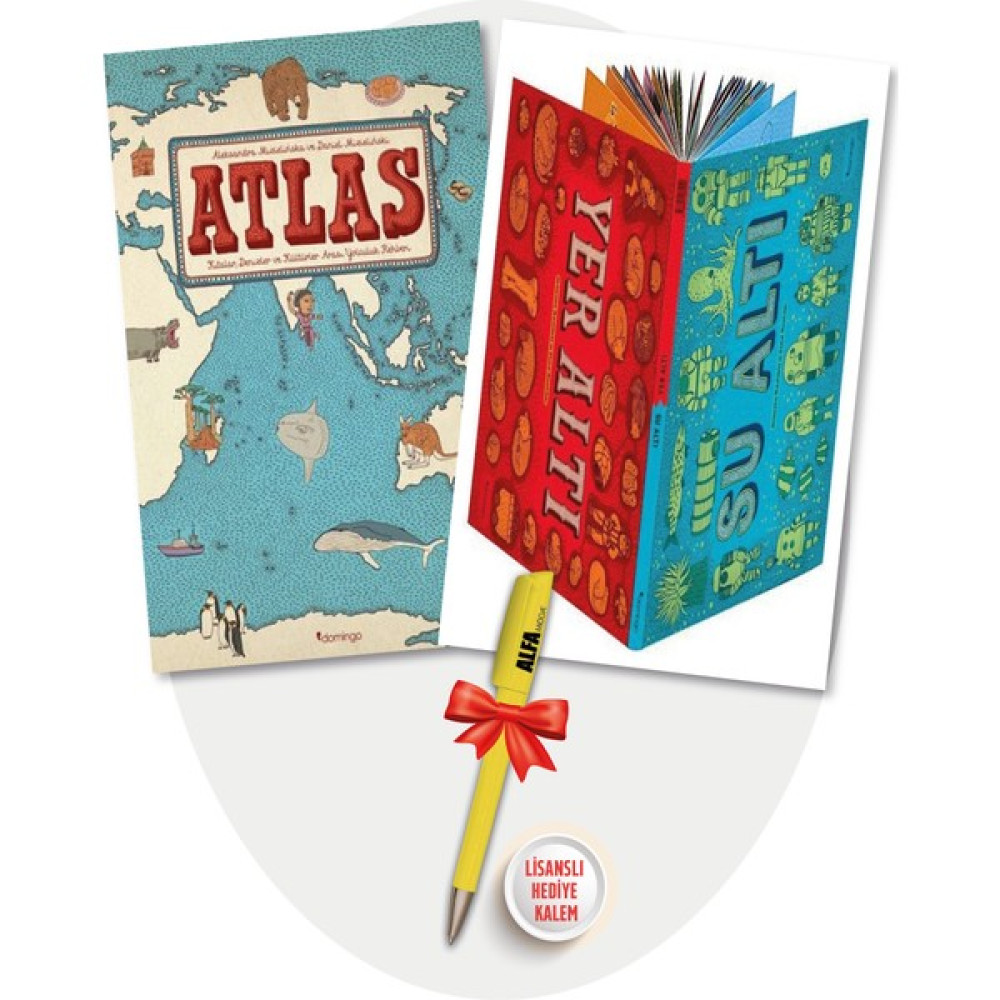Atlas (Ciltli) + Yer Altı - Su Altı (Ciltli) (Aleksandra Mizielinska & D. Mizielinski) 2'li + Alfa Moda Lisanslı Kalem Bilim & Teknik Fiyatı