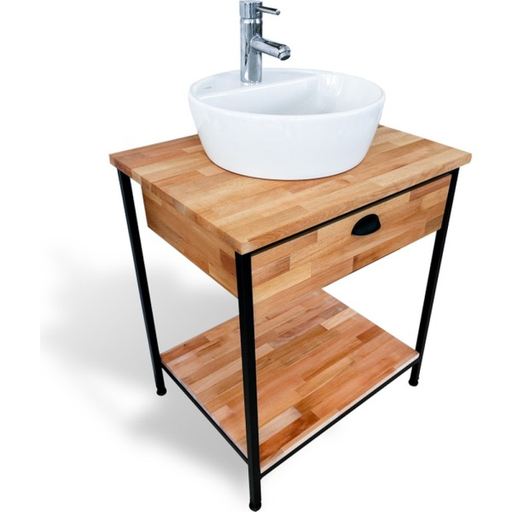 Atölye 10 65 cm Kayın Ahşap Banyo Dolabı Metal Ayaklı ve Çekmeceli Modern Banyo Dolabı Banyo Dolabı / Mobilyası Fiyatı