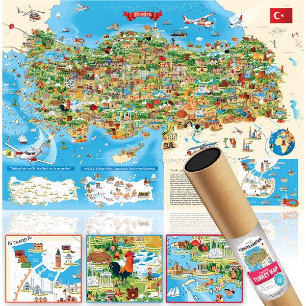 Atölye Depo Kültürel Eğitici Öğretici Turistik Türkiye Haritası Dev Boy 70X100 Harita & Küre Fiyatı