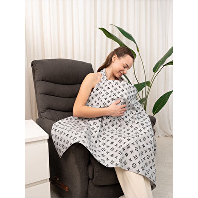Atölye Eda Exclusive Atölye Eda %100 Pamuklu Oeko-Tex Sertifikalı Balenli Ayarlanabilir Yaka Aparatlı Emzirme Önlüğü 80 x 100 cm Dokuma - Gri Diğer Fiyatı