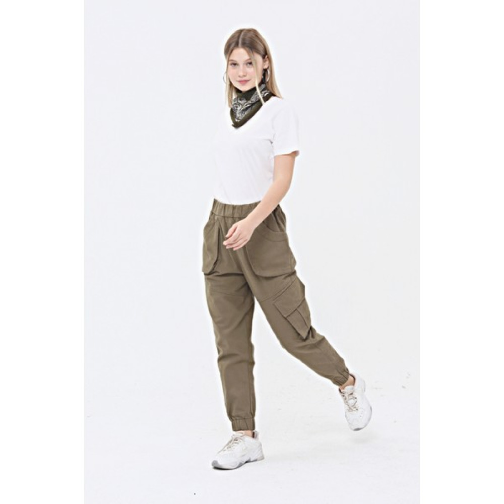 Atölye Güven Unisex Jogger Özel Dikim %100 Pamuk Haki Beli ve Paçası Lastikli Kargo Pantolon Kadın Pantolon Fiyatı