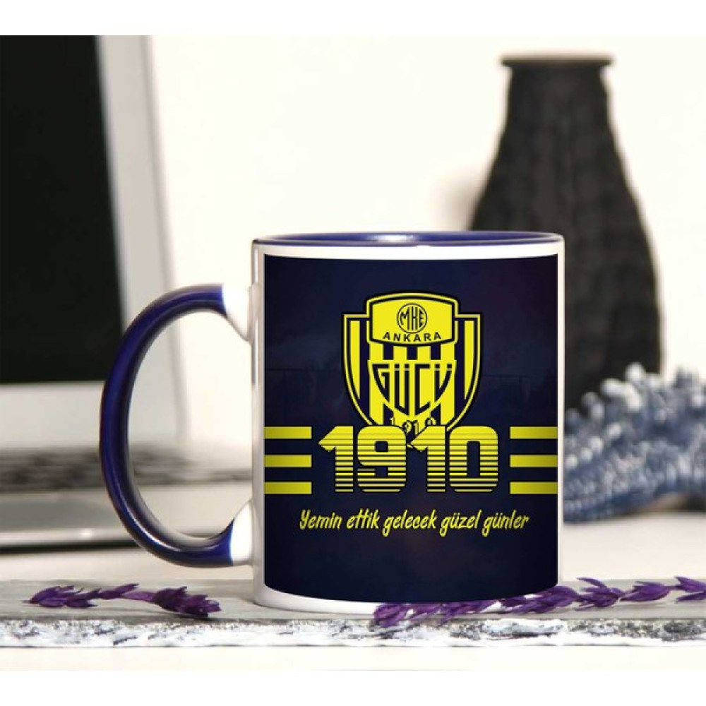 atolyehane Ankaragücü Baskılı Içi ve Kulbu Renkli Porselen Kupa Bardak - Lacivert Fincan / Bardak / Kahve Takımı Fiyatı