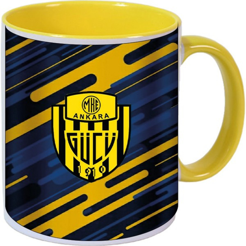 atolyehane Ankaragücü Logo Tasarımlı Içi ve Kulbu Renkli Porselen Kupa Bardak - Beyaz - Sarı Fincan / Bardak / Kahve Takımı Fiyatı