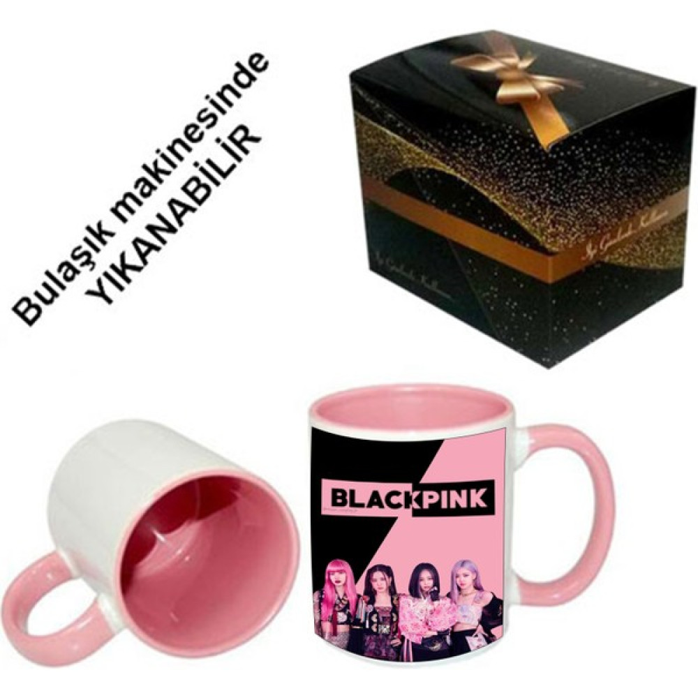 atolyehane Blackpink Tasarımlı İçi ve Kulbu Renkli Hediyelik Kupa Bardak - Açık Pembe - Beyaz Fincan / Bardak / Kahve Takımı Fiyatı