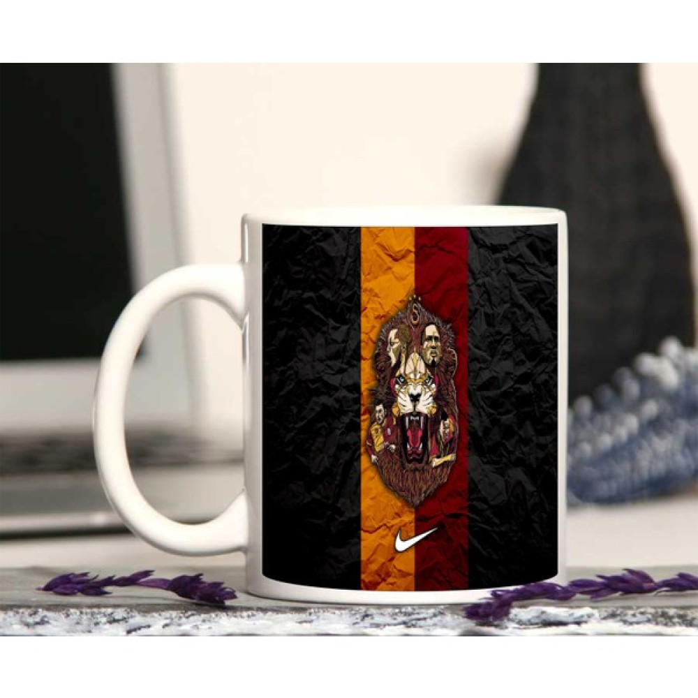 atolyehane Galatasaray Arslan Tasarımlı İçi ve Kulbu Renkli Porselen Kupa Bardak - Beyaz Fincan / Bardak / Kahve Takımı Fiyatı