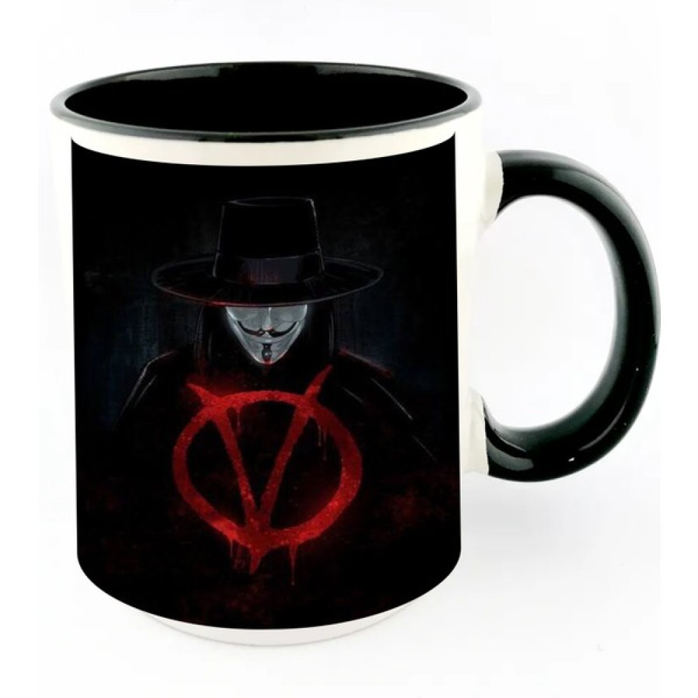 atolyehane V For Vandetta Tasarımlı İçi ve Kulbu Renkli Porselen Kupa Bardak - Beyaz - Siyah Fincan / Bardak / Kahve Takımı Fiyatı