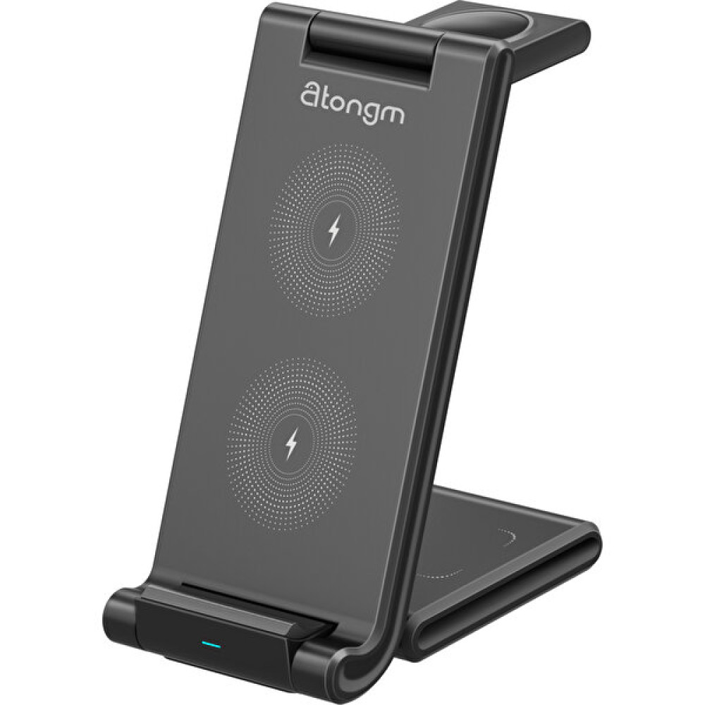 Atongm 15W 3in1 Kablosuz Masaüstü Şarj Dock Standı Universal Portable Wireless Charge Station - Siyah Cep Telefonu Şarj Cihazı Fiyatı