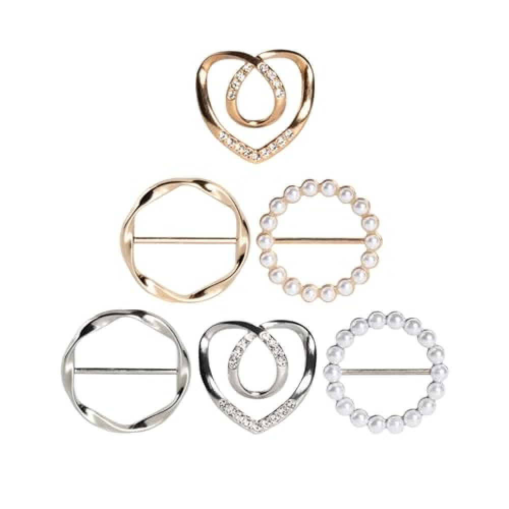 Atopxing 6PCS Cute Scarf Ring and Slides for Scarves, Premium T-Shirt Clips for Women Clothing, 3 Different Sized Waist Cinch Clip Buckle For Womens Clothing Accessories, Gold/Silver