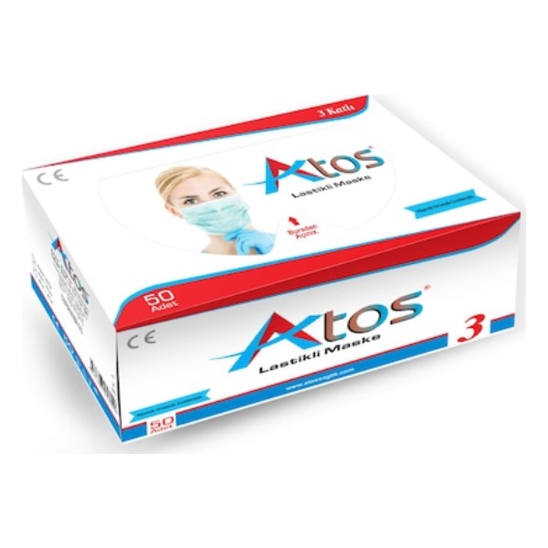 Atos Düz ve Esnek Lastikli Nonwoven Kumaşlı Ultrasonik Dikişli 3 Katlı Cerrahi Maske 50 Adet - Beyaz Bisiklet Aksesuarları Fiyatı