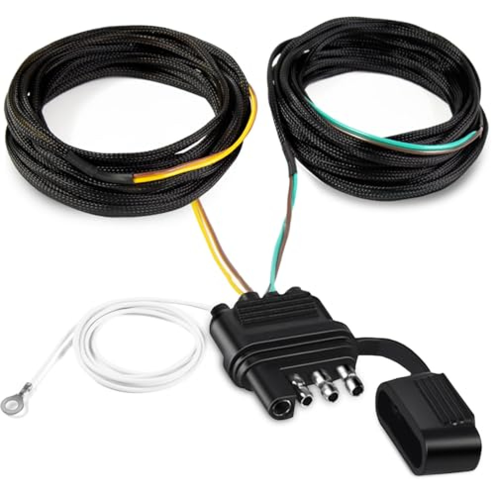 ATQYZLM 22FT 4 Pin 5 Wire Trailer Wiring Harness Protected by Nylon Net Tube, Utility Pure Copper Boat Trailer Wiring Kit for Trailer Tail Light Rewiring, Waterproof 4 Pin 5 Wire Trailer Connector