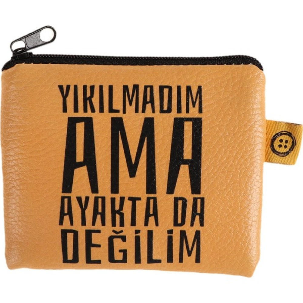 Attach Sarı Yılmadım Ama Ayaktada Değilim Tasarımlı Süet Bozuk Para Cüzdanı Bayan Cüzdan Fiyatı