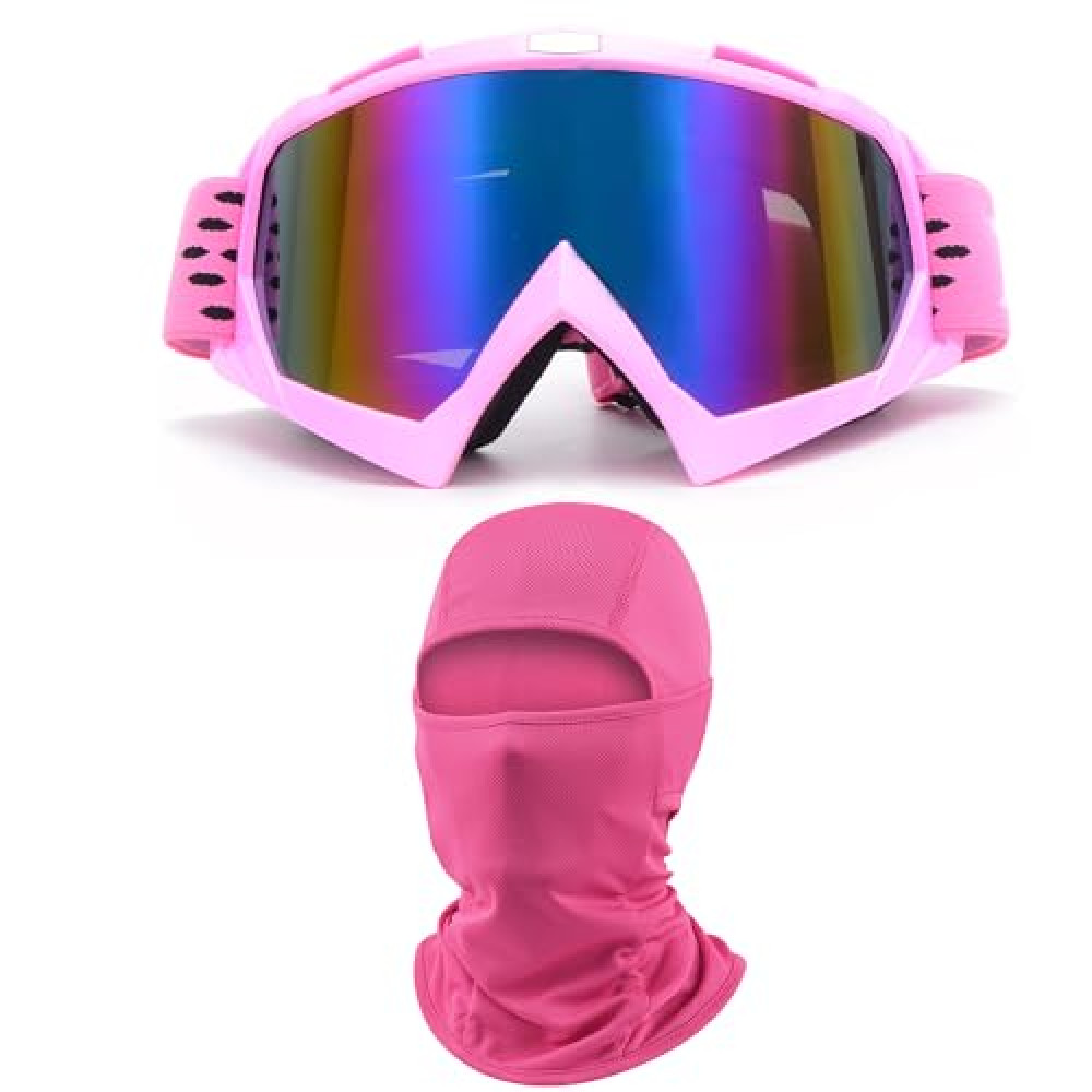 ATV Goggles with Balaclava face Mask for Men Women and Youth, Dirt Bike Motorcycle Motocross Riding Ski Goggles (Pink Color+Pink)