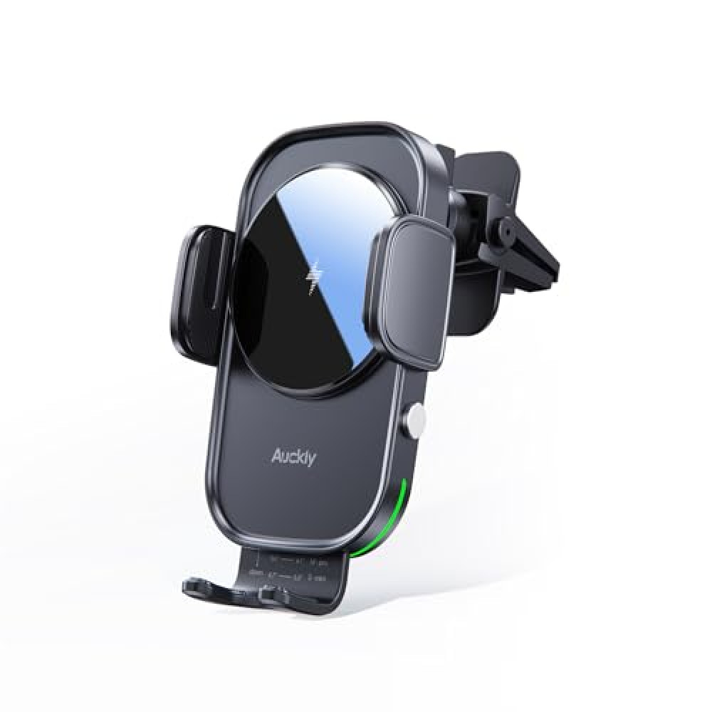 Auckly Qi 15W Car Phone Holder Wireless Charger, [270 ° Automatic Clamping], Wireless Car Charger Mount, Air Vent, Compatible for iPhone 12 13 14 15 Series & Samsung, Electromagnetic Induction, Black