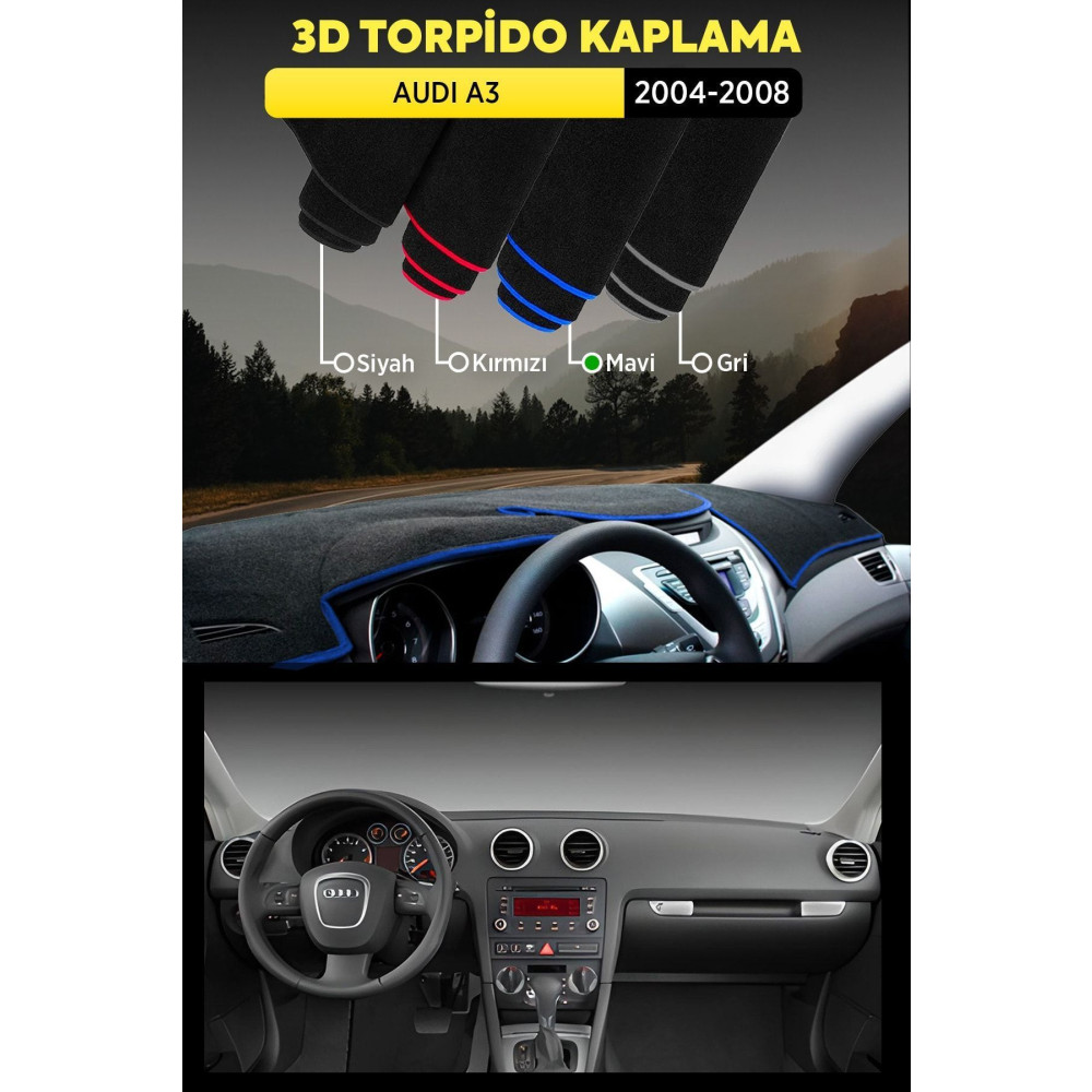 Audı A3 (2004-2008) 3d Torpido Koruma Kılıfı - Ön Göğüs Kaplama - Mavi Diğer Fiyatı