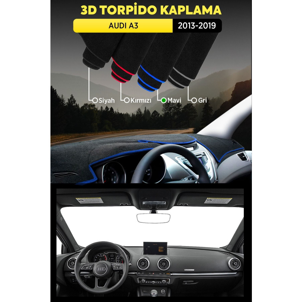 Audı A3 (2013-2019) 3d Torpido Koruma Kılıfı - Ön Göğüs Kaplama - Mavi Diğer Fiyatı