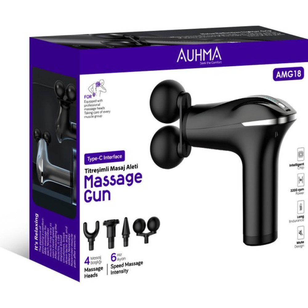 Auhma AMG18 Aı Akıllı Çipli Titreşimli Masaj Tabancası – 6 Hız Ayarlı, 4 Başlıklı, 3200 Rpm Güçlü Motor, Sessiz Taşınabilir Masaj Aleti - Siyah Masaj Cihazları Fiyatı