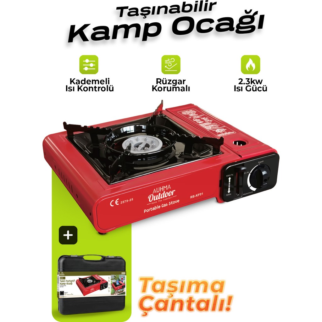 Auhma RB-KF01 Portatif Kamp Ocağı 2.3kw Kırmızı | Taşınabilir Tekli Gazlı Ocak | Rüzgar Geçirmez, Piknik, Kamp, Bahçe, Tekne Kullanımı Için Ocaklar Fiyatı