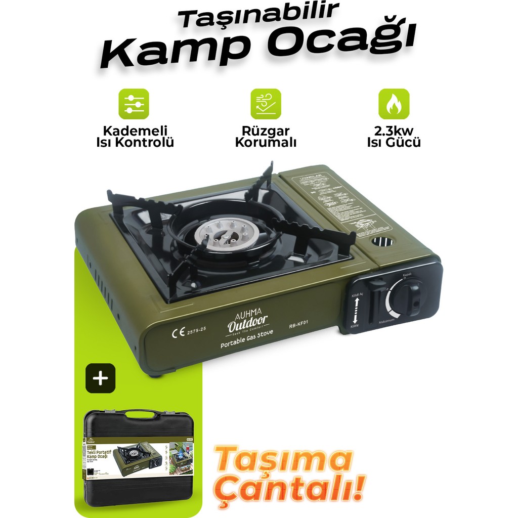 Auhma RB-KF01 Portatif Kamp Ocağı 2.3kw Yeşil | Taşınabilir Tekli Gazlı Ocak | Rüzgar Geçirmez, Piknik, Kamp, Bahçe, Tekne Kullanımı Için Ocaklar Fiyatı