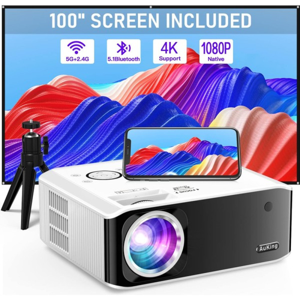 Auking Projektör - Wifi ve Bluetooth 1080P - 4K Destekli, 400 Inc, 480 Ansı - Beyaz Projeksiyon Fiyatı