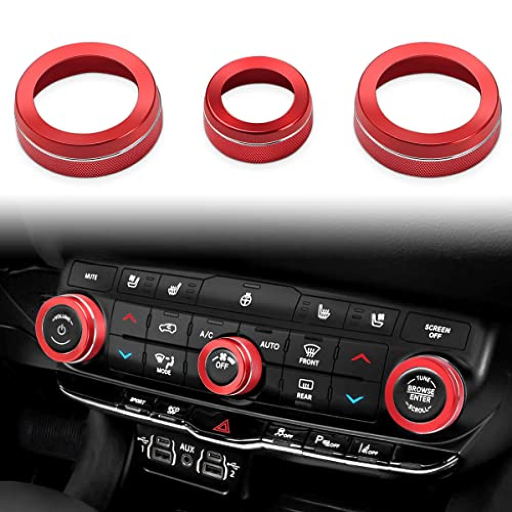 Auovo Volume Knob Tune Knob Air Conditioner Knob Covers Compatible for Durango 2021 2022 2023 2024 Car Interior Trim Decorations Air Conditioner Switch Rings Volume Controller Rings (Red) Air Conditioner Spare Parts Fiyatı