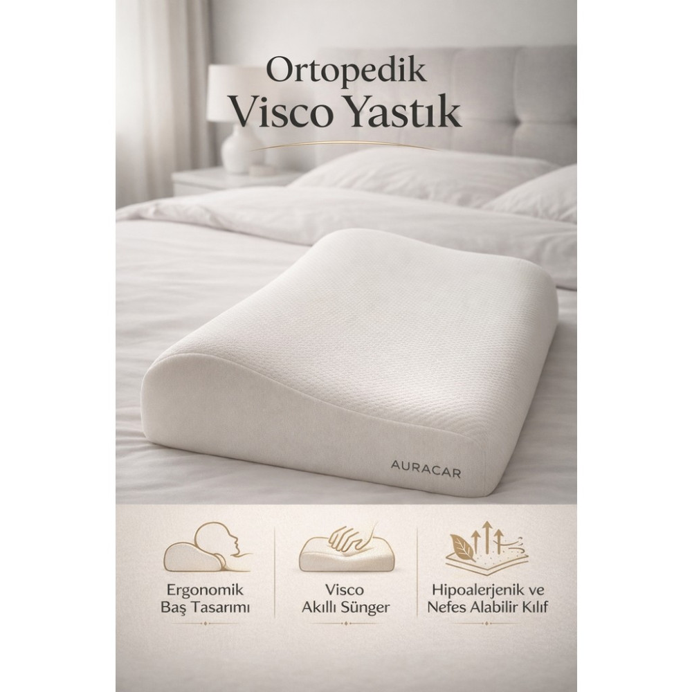 Auracar Ortopedik Visco Boyun Yastığı Boyun Düzleşmesine Destekli Lüks Yastık - 50 x 30 cm - Beyaz Yastık Fiyatı