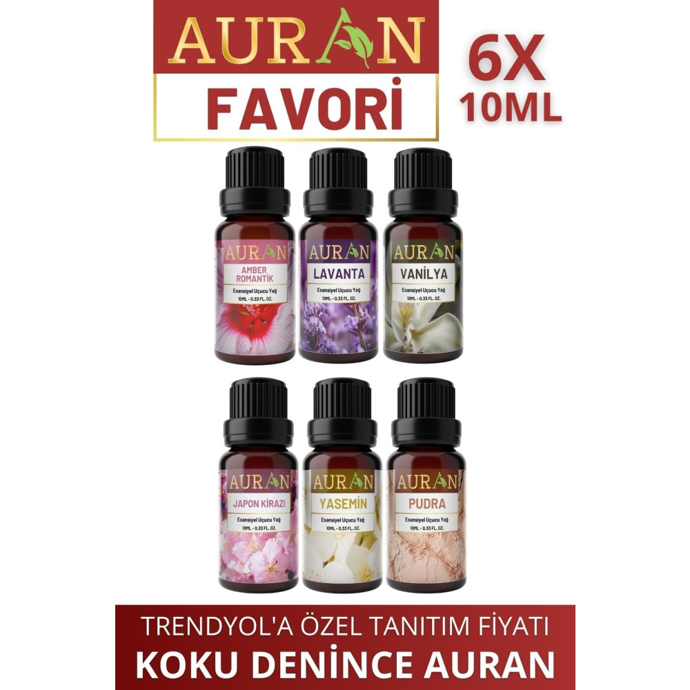 AURAN Favori Set Esansiyel Uçucu Yağ Buhurdanlık Yağı Hava Nemlendirici Aroma Difüzörü Kokusu Esans 6x Ayak Bakımı Fiyatı