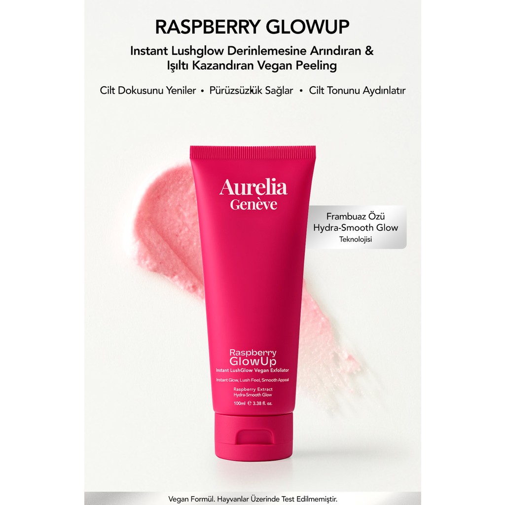 Aurelia Genève Raspberry Glowup Instant Lushglow Vegan Exfoliator - Cildi Derinlemesine Arındıran & Işıltı Kazandıran Vegan Peeling - 100 ml Diğer Fiyatı