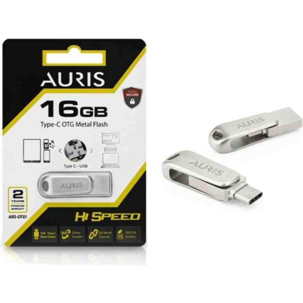 Auris 16Gb. Type-C ve USB 3.0 USB Flash Bellek Otg Çift Girişli Metal Sağlam Orjinal - Gri Flash Bellekler Fiyatı