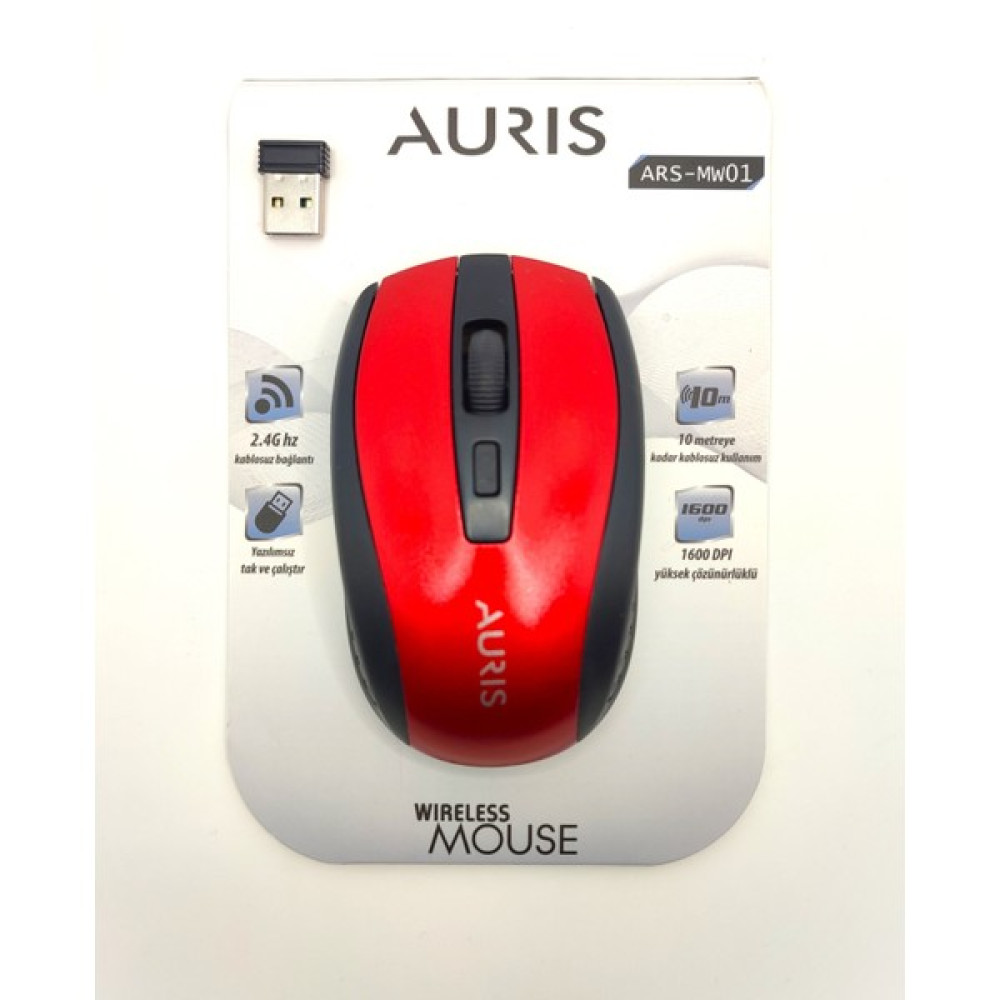 Auris 2.4 Ghz Wireless Kablosuz 1600 Dpı Mouse ARS-MW02 - Kırmızı Klavye - Mouse Fiyatı