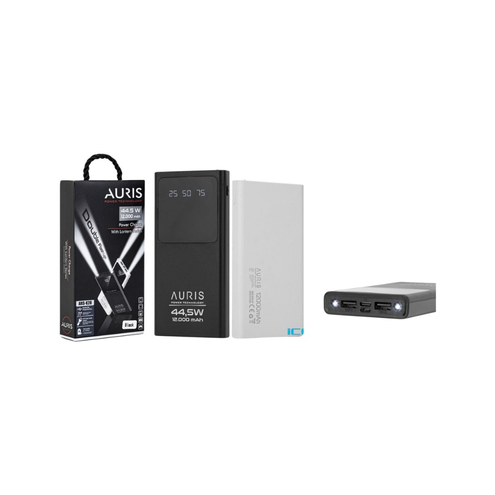 Auris 44.5W 12.000 Mah Powerbank – Hızlı Şarj Destekli Taşınabilir Şarj Cihazı - Siyah Taşınabilir Şarj Cihazı - Powerbank Fiyatı