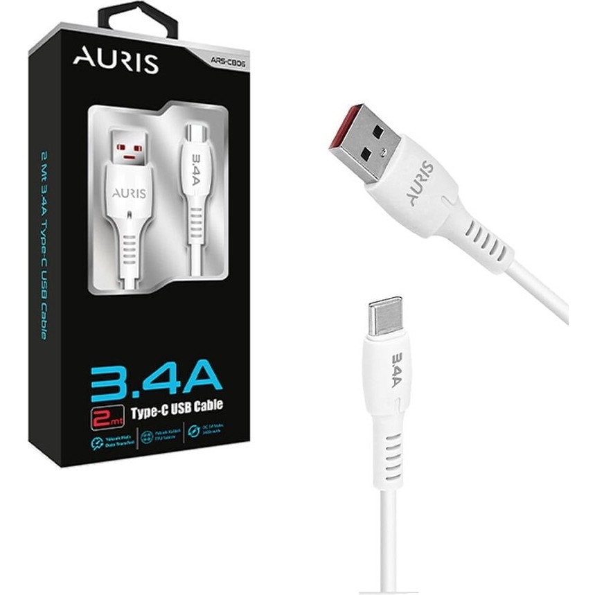 Auris ARS-CB06 – 3.4A Type-C Hızlı Şarj ve Data Kablosu 2 Metre - Beyaz Bilgisayar Çevirici ve Adaptörü Fiyatı