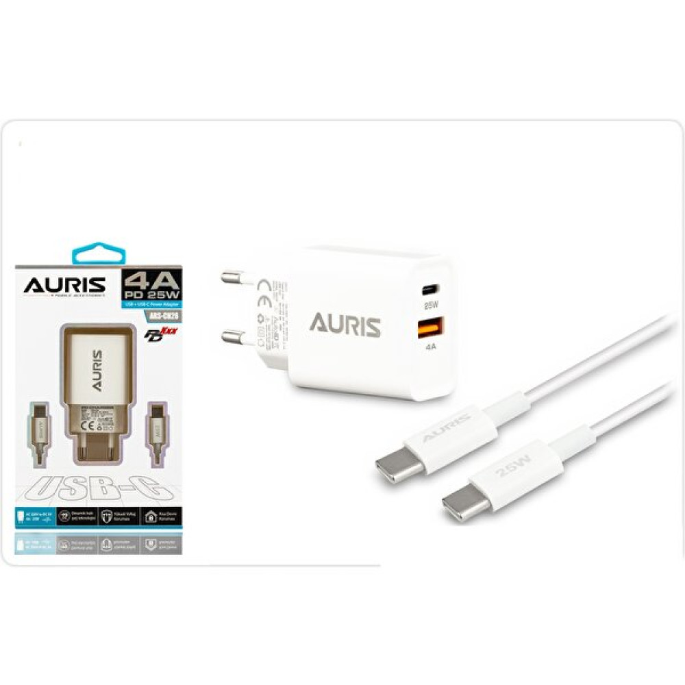 Auris ARS-CH26 Type-C Set 4A+PD+USB - Beyaz Cep Telefonu Şarj Cihazı Fiyatı