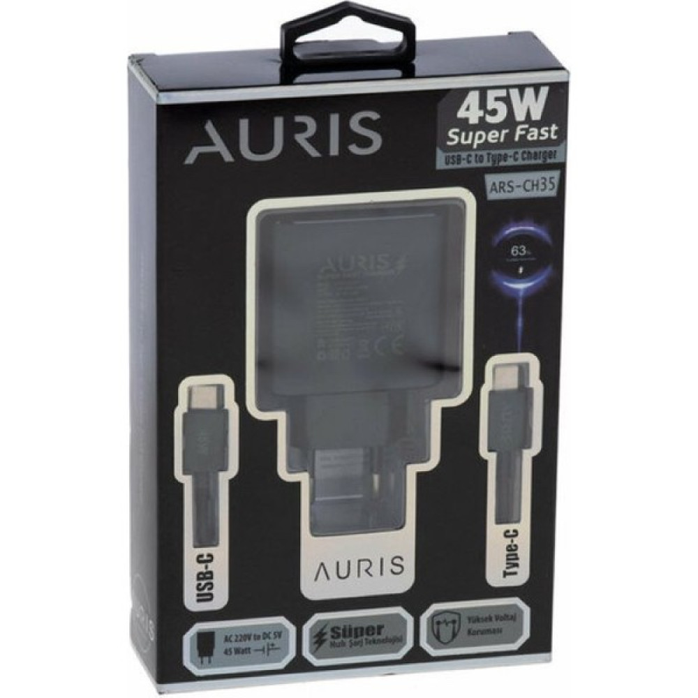 Auris Şarj Aleti Turbo Fast Ev Tipi Pd 45WATT 2 In 1 Süper Hızlı KABLO+ADAPTÖRARS-CH35 Type-C Kablo - Siyah Cep Telefonu Şarj Cihazı Fiyatı