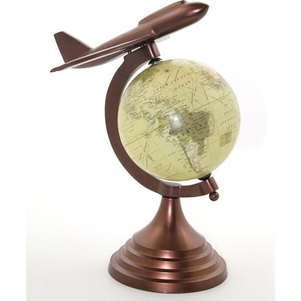Authentic Bronz Renk Metal Uçak Detaylı Antik Dünya Küre 25CM Harita & Küre Fiyatı