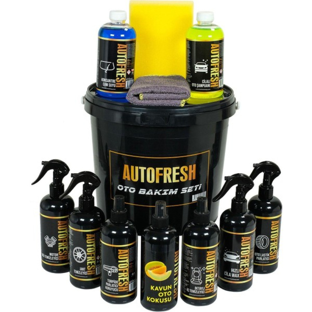 Auto Fresh Autofresh 12'li Efsane Set Araç Araba Yıkama Bakım Seti Fırsat Full Oto Bakım Temizlik Seti Kovalı Oto Bakım & Temizlik Ürünleri Fiyatı