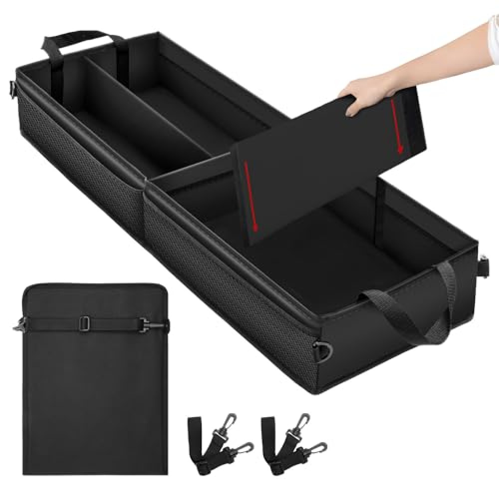 Autofit Under Seat Truck Organizer Storage Box with 2 Removable Divider & 3 Storage Mesh Bag, Collapsible Trunk Organizer for Car, SUV, Truck, or Van(Full Size Trucks)