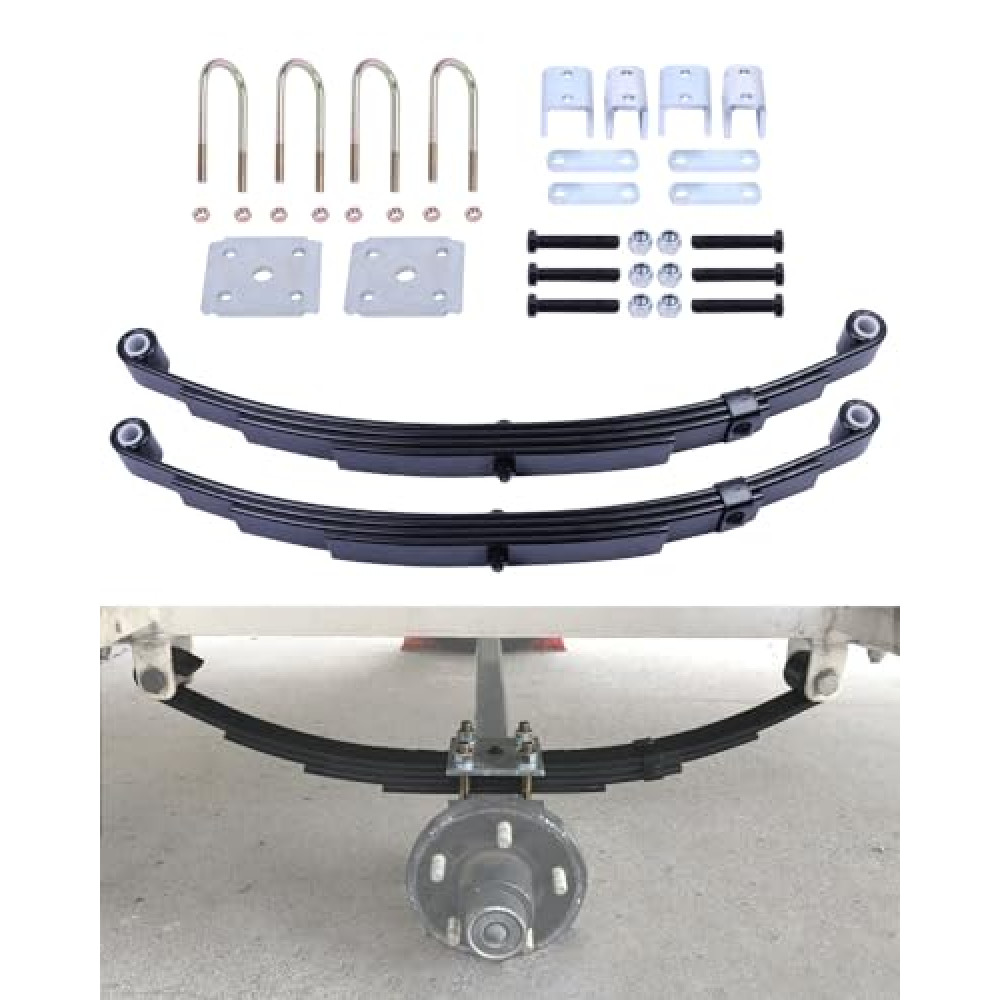 Autoholic Trailer Leaf Spring Kit 3500lb Single Trailer Axle 4 Leaf Spring Kit with U-Bolt Kit & Single Trailer Axle Hanger Kit