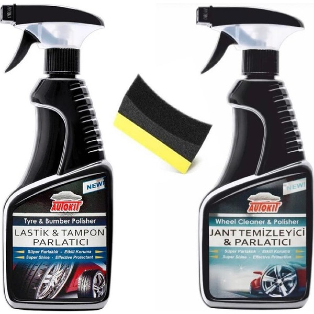 Autokit Lastik ve Tampon Parlatıcı 500 ml + Jant Temizleyici ve Parlatıcı 500 Ml+Hediye!!! Lastik Parlatma Süngeri Lastikler Fiyatı