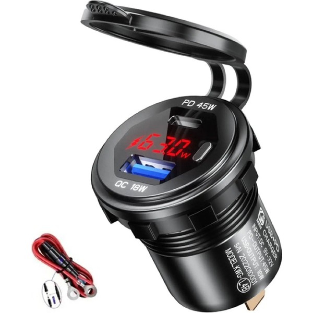 Autoline 12-24VOLT Araç/tekne/motosiklet Için (Quick)Hızlı Şarj Voltmetre Usb/type C Portlu - Kırmızı Cep Telefonu Araç Kiti Fiyatı