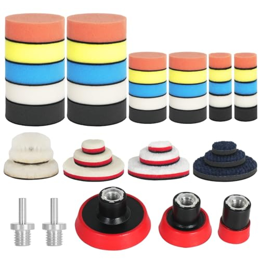 Autolock Car Buffing Pads for Drill Kit, 47Pcs 1inch 2inch 3inch Polishing Pads, Mini Car Detailing Kit with M14 Thread Backing Pad & Adapters for Polishing, Buffing, Waxing