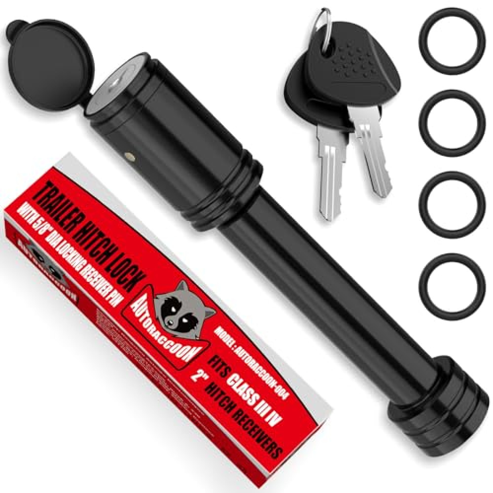 AUTORACCOON Trailer Hitch Lock - 5/8" Dia Locking Receiver Pin, Fits 2" Receiver, Class III & IV Hitch, Anti-Theft Lock, Black (1 Pack)