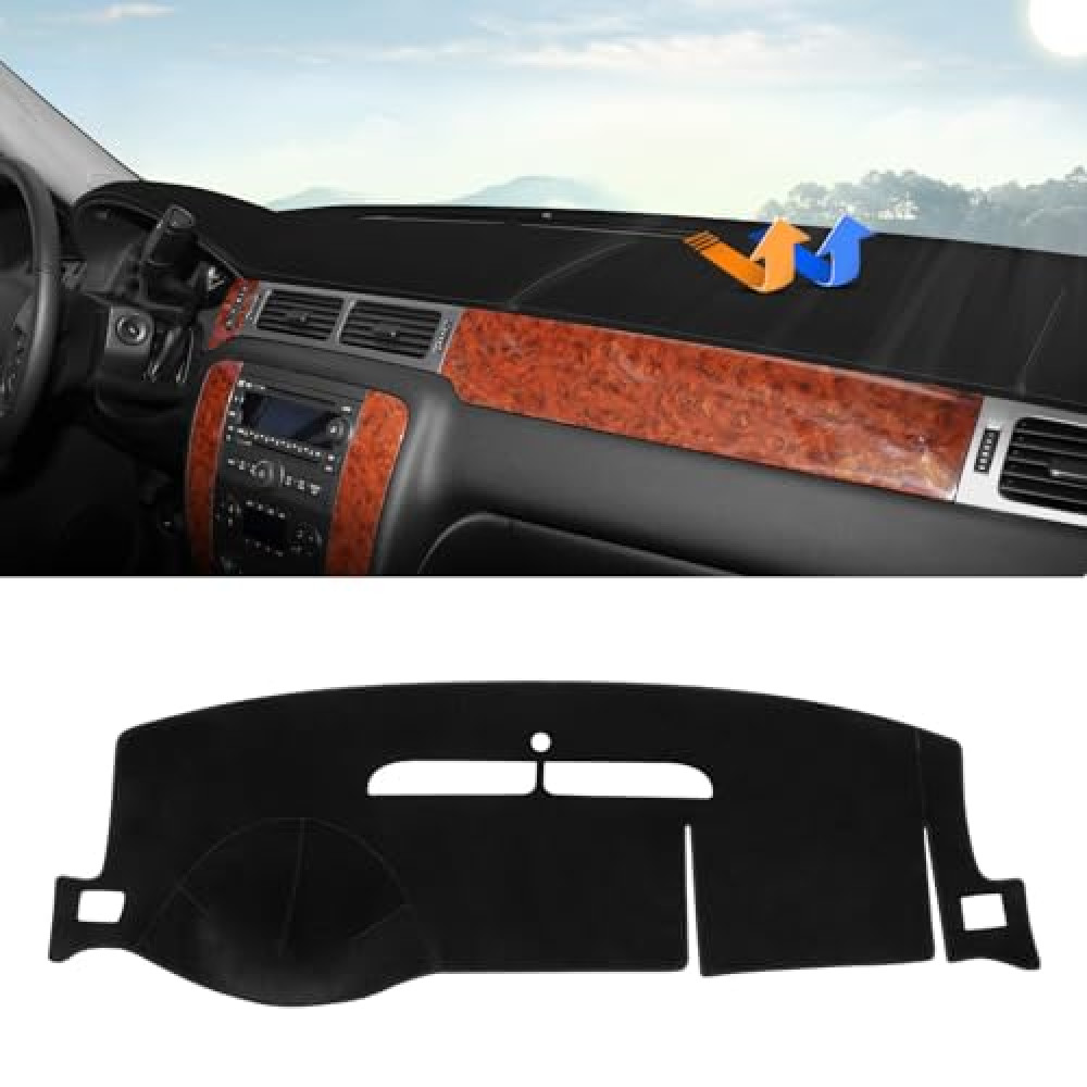 Autorder Dashboard Cover Mat for 2007-2014 Chevrolet Tahoe Suburban/GMC Yukon XL&2007-2013 Chevy Avalanche Silverado 1500 2500 3500 LTZ/GMC Sierra SLT Denali Accessories Upgrade Velvet Dash Cover