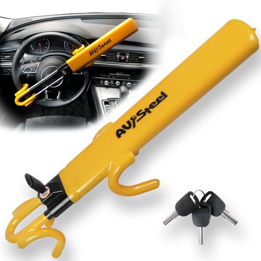 AV Steel Steering Wheel Lock, Universal Double Hook Car Theft Prevention Devices, Heavy Duty Steering Wheel Lock Anti-Theft Device with 3 Keys, Car Lock Steering Wheel for Cars Trucks Vans and SUVs Car Alarm & Security Fiyatı