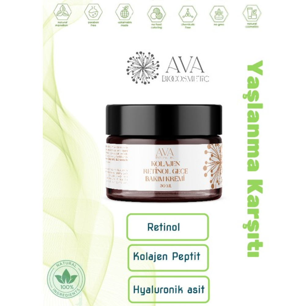 Ava Bio Cosmetics Retinol + Kolajen Peptit Doğal Gece Bakım Kremi Gece Kremleri Fiyatı