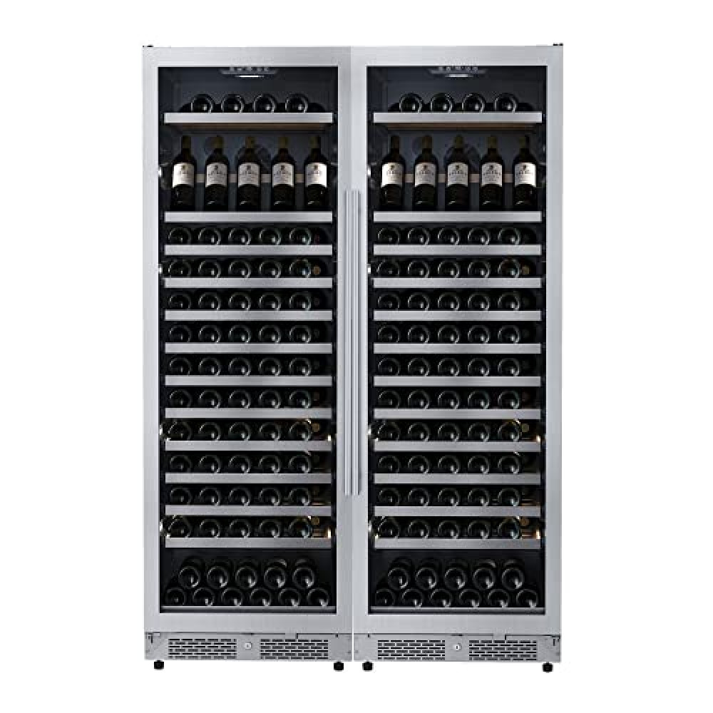 Avallon AWC243TSZDUAL 48 Inch Wide 300 Bottle Capacity Built-In or Free Standing Wine Cooler with Adjustable Wood Shelves, Child Lock, Door Alarm and Door Lock
