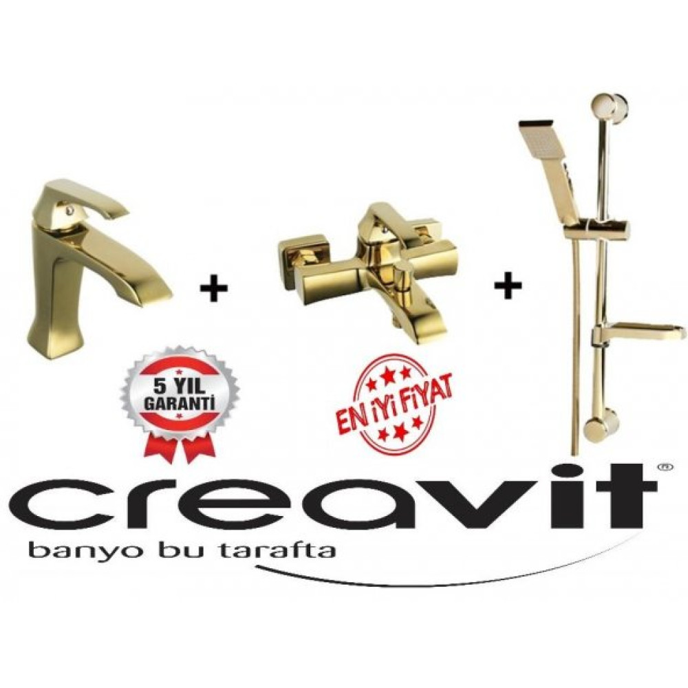 Avangart 3 Lu Banyo Armatur Batarya Setı Altın Creavıt Ag1500g + Ag2500g + Sh411g Bataryalar Fiyatı