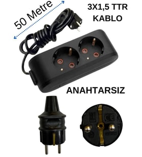 Avarson (2/'li) Ikili Priz Topraklı Kablolu Siyah (3x1,5 Ttr) 50 (Elli) Metre Prizler Fiyatı