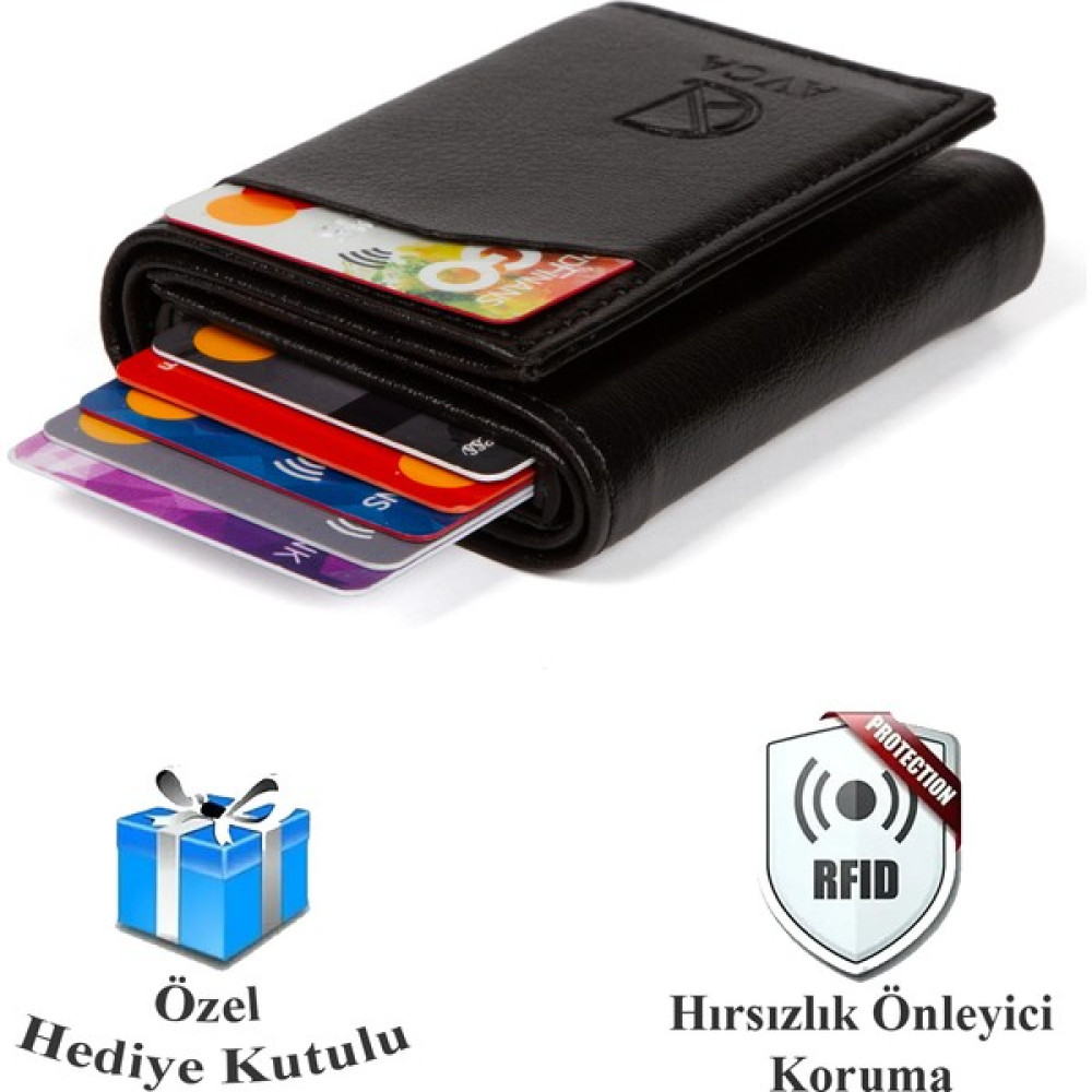 Avca Erkek Siyah Orijinal Mekanizmalı Nakit Para Bölmeli RFID Hırsızlık Koruyuculu Özel Kutulu Çıtlı Deri Cüzdan Kartlık Erkek Cüzdan Fiyatı