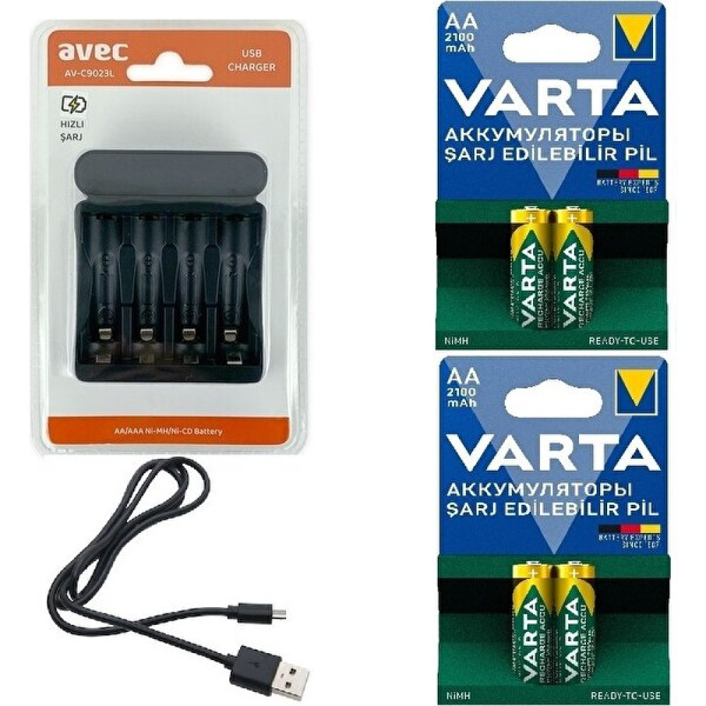 Avec AV-C9023L USB Pil Şarj Cihazı+Varta Aa-Aaa Şarjlı Pil Seçenekleri - Tekli Şarj Cihazları & Kitler Fiyatı